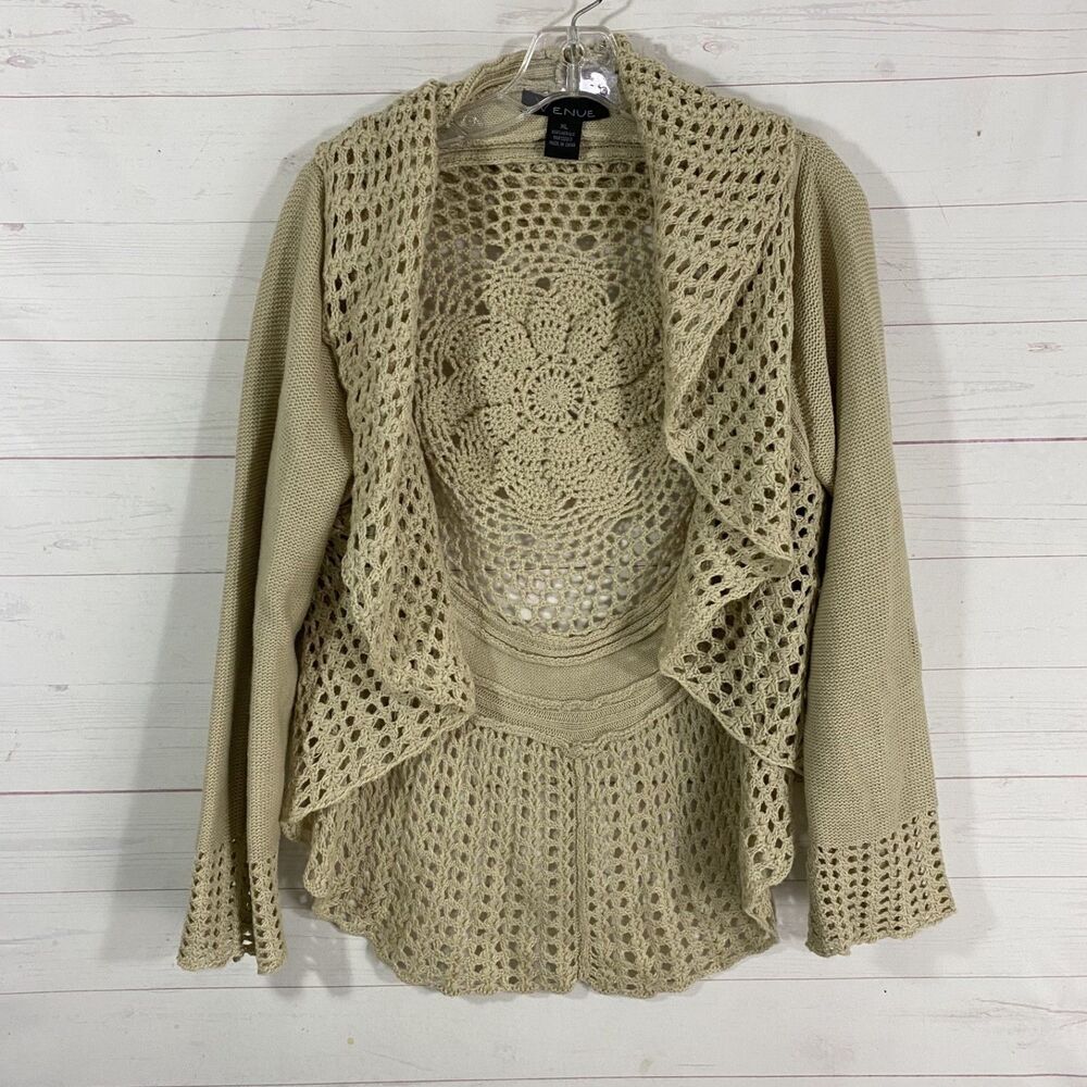 Venue Womens Boho Open Front Cardigan Sweater XL Beige Long Sleeve Acrylic